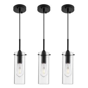 3-Pack Black Pendant Lights Clear Glass Modern Kitchen Island